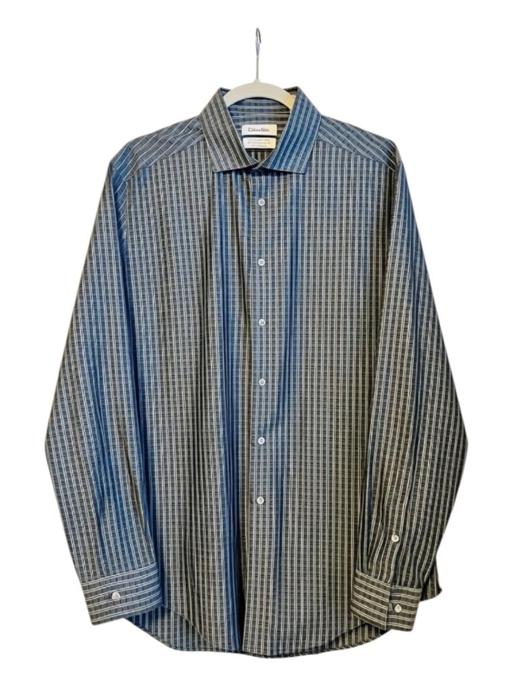 Calvin Klein Men's Blue and Gray Striped Dress Shirt/Size 16.5/34-35